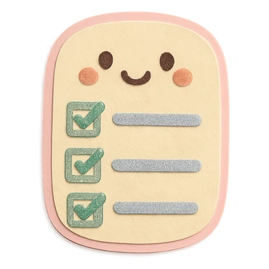 soft pastel kawaii rounded to-do list sticker with cute checkboxes, paper craft style, with a smiling face sticker