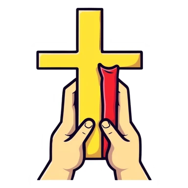 hand holding a cross sign sticker