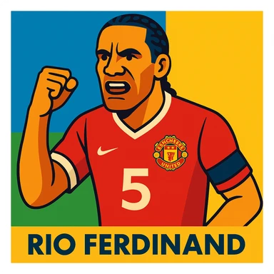 Rio Ferdinand, legendary English footballer, modern illustrated style sticker