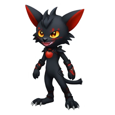 Black Anthro Cool Punk Noibat-Litten-Fakemon-fursona with fangs and red markings Full Body sticker