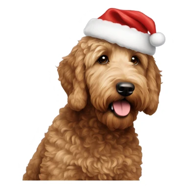 Brown goldendoodle with Santa hat  sticker