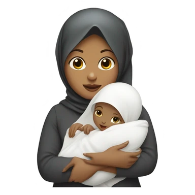 white hijabi woman holding a white baby boy sticker