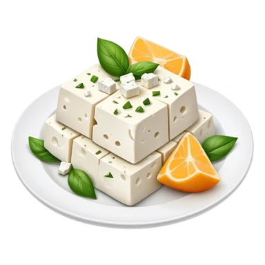 Feta Cheese Cinematic Realistic Feta Cheese Dish Emoji, depicted as slices of tangy, creamy feta cheese served on a plate, rendered with crisp textures and soft, natural lighting. sticker
