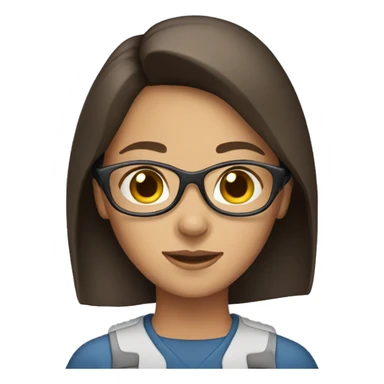 brunette woman with work headset sticker