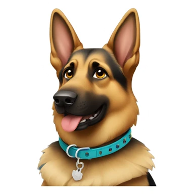 german shepard wearing a collar with the name dante sticker