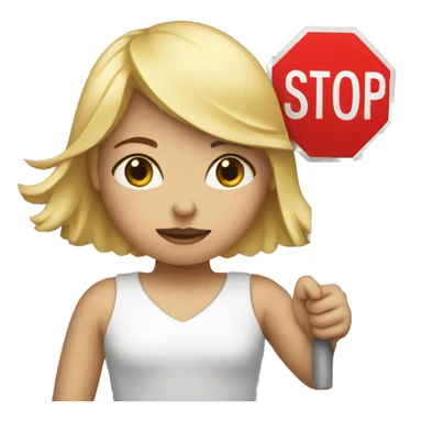 blond Girl holding a stop sign sticker