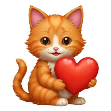The ginger kitten is hugging a heart, very happy and smiling. sticker