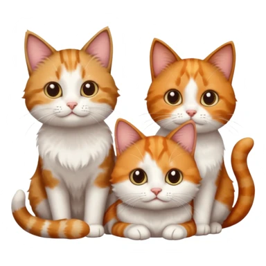 3 different coloured small cats including a dark brown tabby and white, and a patchy calico, and a ginger and white sticker
