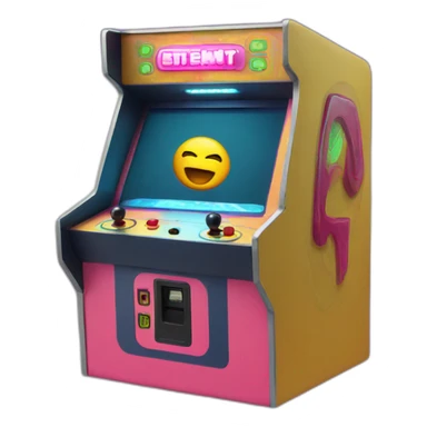 Arcade machine with face and laser gun sticker