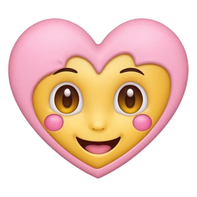 cute emoji, heart eyes, playful grin, pastel pink and yellow, no background sticker