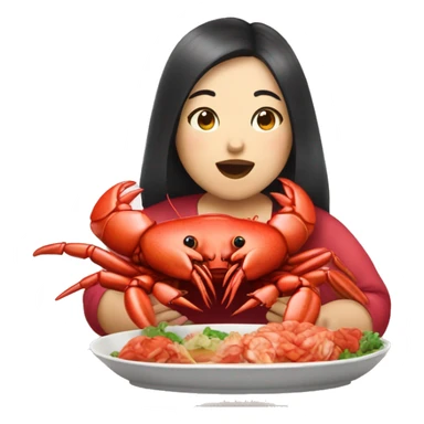 Chubby Asian girl eating lobster  sticker