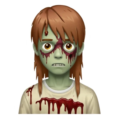 Chico adolescente zombie estilo drip con corte estilo mullet largo texturizado color castaño rojizo medio claro sticker