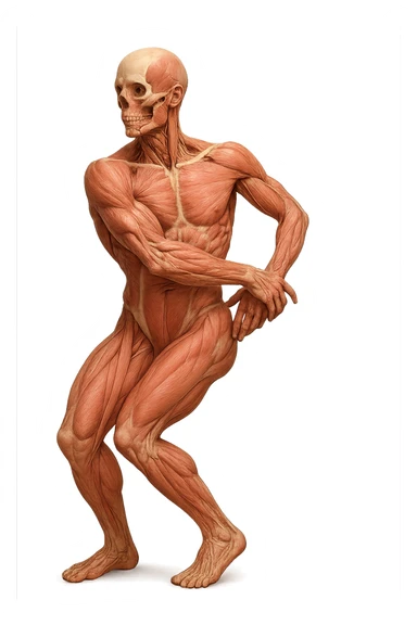 corpo umano anatomico con postura storta, IPERREALISTICo 4K sticker