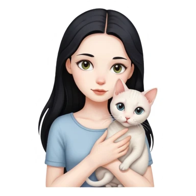 Beautiful girl with long black hair holding a hairless cat sticker