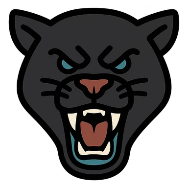 stylized panther head, bared fangs, black and teal colors, dynamic expression, Penrith Panthers theme sticker