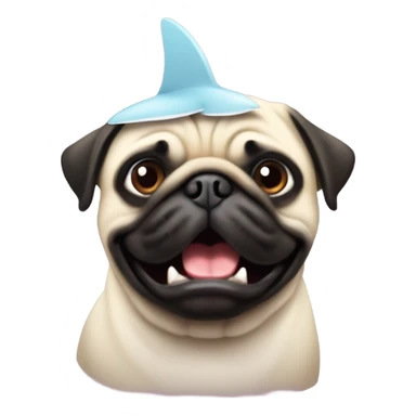￼ a pug with a shark fin sticker