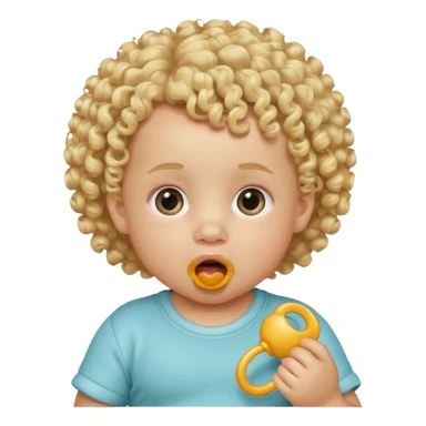Blonde curly-haired baby, pacifier in mouth sticker