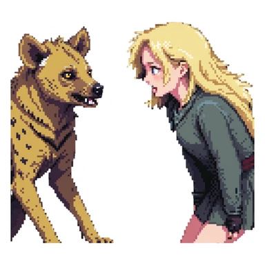 hyena and a blonde-haired girl in a dramatic confrontation sticker