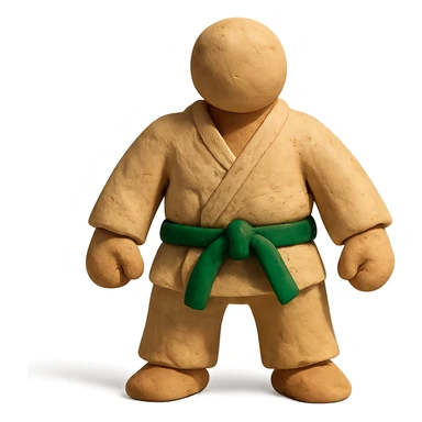 claymation style karate costume with green belt sticker