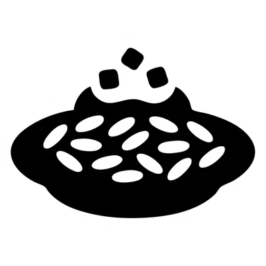 A plate of risoni, topped with small pieces of bacon with cream sticker