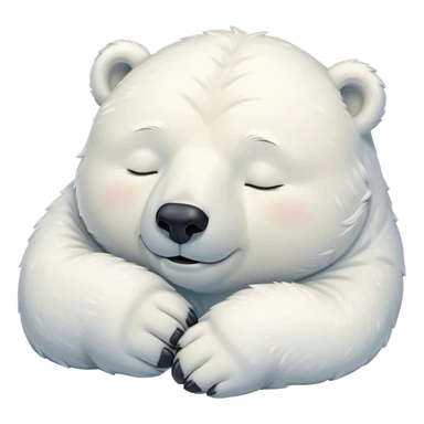 Meme-Worthy cute Sleeping Polar Bear Portrait Emoji, Head resting peacefully with a contented smile, showcasing a luxuriously soft snowy coat and eyes closed in serene slumber, Simplified yet hilariously adorable features, highly detailed, glowing with a soft, drowsy polar light, high shine, relaxed and utterly lovable, stylized with an air of playful laziness, bright and heartwarming, soft glowing outline, capturing the essence of a sleeping polar guardian that feels destined to become the next viral sensation of adorable rest! sticker
