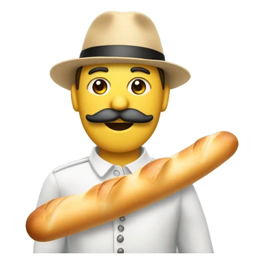 Basic emoji with French Hat and moustache holding a baguette sticker