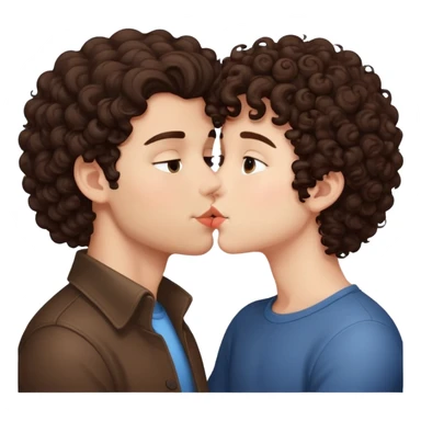 A brunette boy kisses a curly brunette sticker
