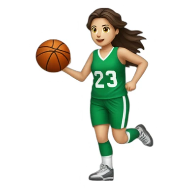 White skin brunette female playing football with basket ball sticker