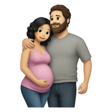 Pregnant Woman with black hair hugging boyfriend with Brown Hair and beard sticker