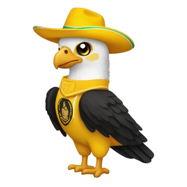 un águila llamado luka, vestido con uniforme amarillo y negro con logotipo de águila y banderea de México. con el pulgar arriba por el buen trabajo sticker