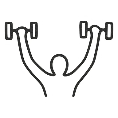 minimalist abstract representation of dumbbell fly, just arms and dumbbells sticker