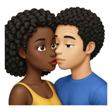 A dark skin woman with a light skin man who has black short curly hair kissing  sticker