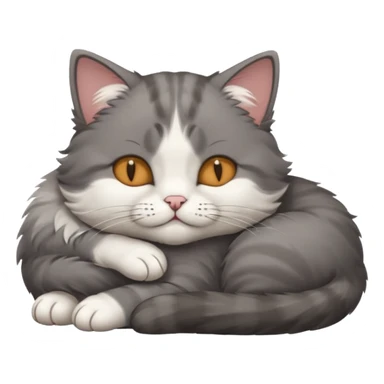 dark grey and white small cat with his eyes closed leaning his head on his paw while lying down sticker