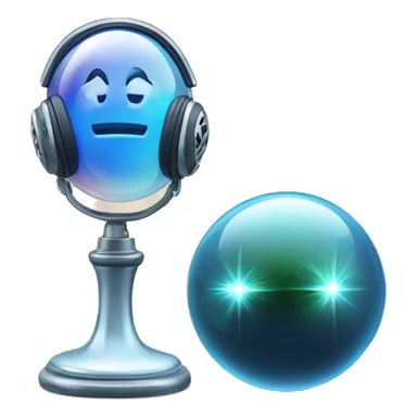 crystal ball with a microphone inside and a headphone outside sticker