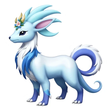 Shiny Glossy Pastel Light Divine Snaky Beautiful Floral Snowy Pretty Absol-Amaura-Suicune-Cobalion-fusion, full body sticker
