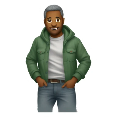 un personaggio animale con un grande muso, espressione rilassata e mani in tasca. Indossa un maglione grigio, jeans risvoltati e scarpe arancioni, con uno sfondo verde semplice. sticker