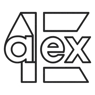 the name 'alex' in a geometric icon style, bold shapes, simple, tech-inspired sticker