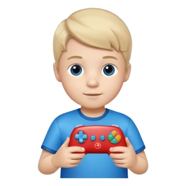 Little boy hold a controller and an airplane toy sticker