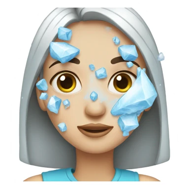  A girl applying ice on her face sticker