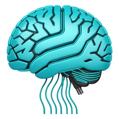 Futuristic neural brain badge icon, minimal glowing brain outline with neon cyan neural lines, small electric spark detail, circular game emblem, sci-fi web3 style, dark background, 3D polished game asset, sharp and high detail, centered composition sticker