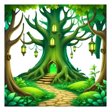 enchanted forest with lush green trees and magical glowing accents sticker