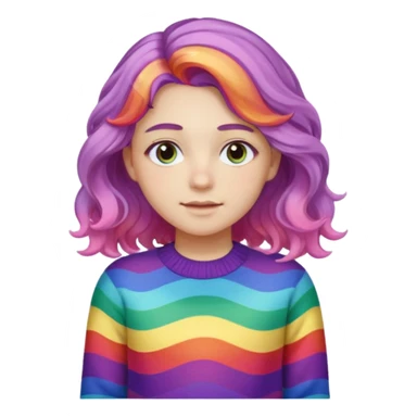 Lila renkli dalgalı saç beyaz tenrengi hafif çekik gözlü uzun kollu gökkuşağı swit sticker