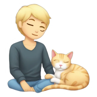 asian cat snuggeling blonde boyfriend cat in bed sticker