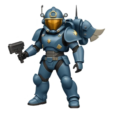 Helldiver soldier in power armor with helmet sticker