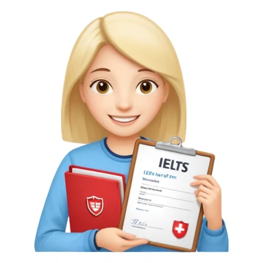 студентка радостная после успешной сдачи экзамена IELTS на 7.0 смотрит свои результаты на сертификате с текстом IELTS на белом фоне  sticker