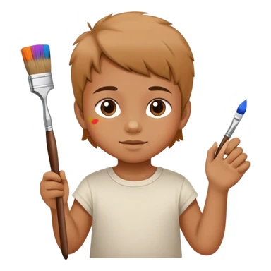 child painting on a canvas with a brush, colorful and creative sticker