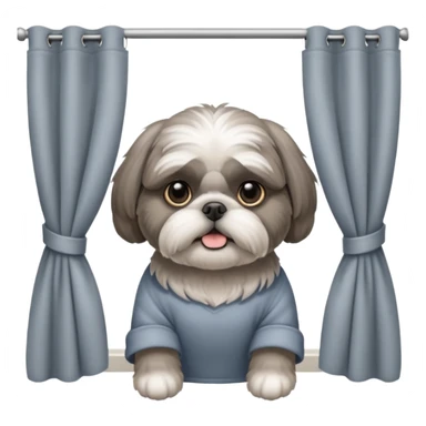 cute all grey shih tzuh behind window shades pulling them open with one paw and peeking through them sticker