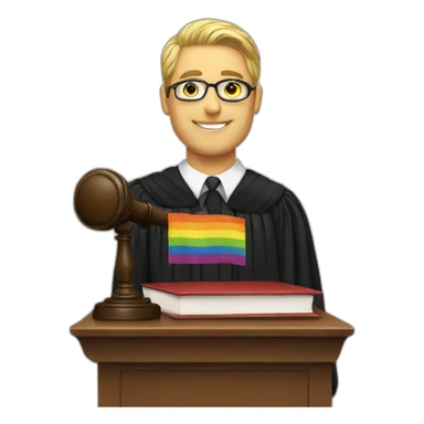 male judge with pride flag sticker