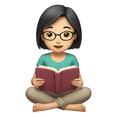 Asian girl reading a book sticker