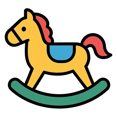 rocking horse, playful and minimal, color icon style sticker